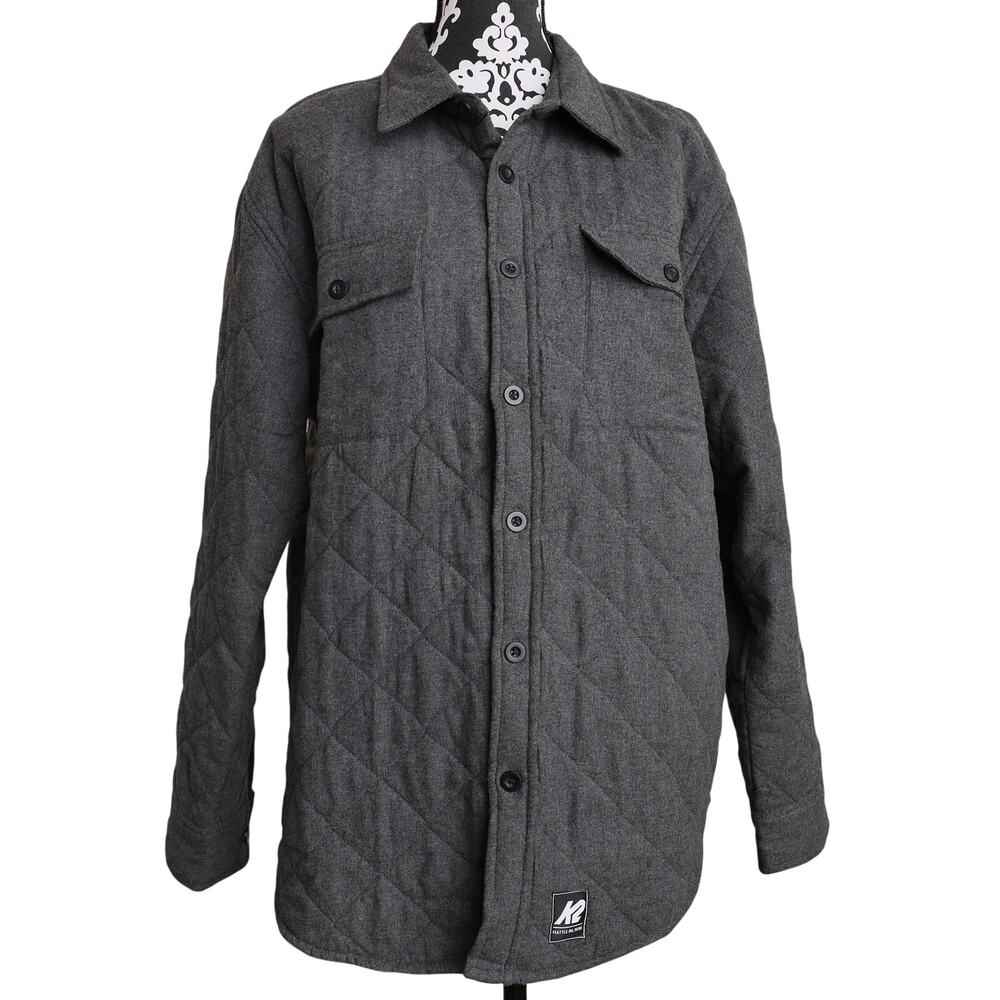 Men's Grey Casual K2 Quilted Lined Button Up Shacket  - Large